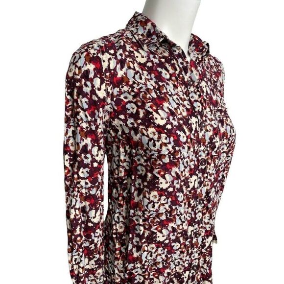 Beach Lunch Lounge Red Plum Blue Button Down Top sz XS - Picture 2 of 9